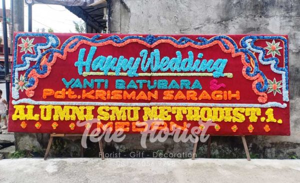papan bunga happy wedding medan