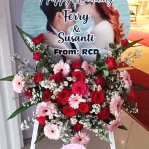 papan bunga akrilik ucapan happy wedding