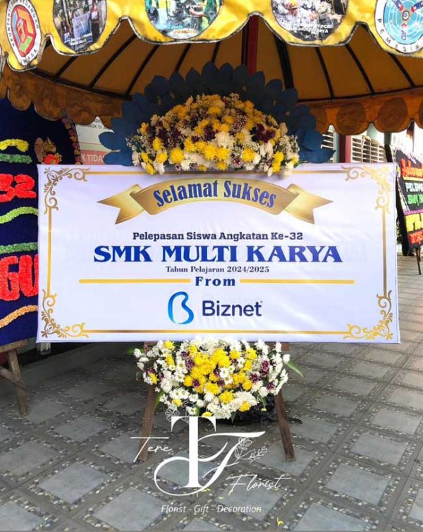 karangan bunga papan printing ucapan selamat sukses