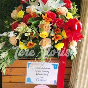 standing flower bunga artificial ucapan selamat atas pembukaan usaha baru (grand opening)