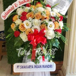 standing flower artificial ucapan selamat dan sukses