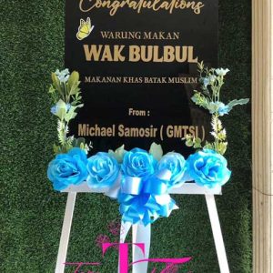 bunga papan akrilik ucapan selamat atas pembukaan usaha baru