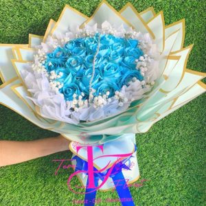 Buket Bunga Segar Mawar Biru Toska - 003