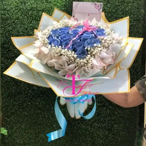 Buket Bunga Segar Mawar Biru Toska