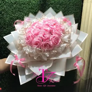 Buket Bunga Artificial Mawar Pink