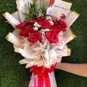 Buket Bunga Segar Mawar Merah