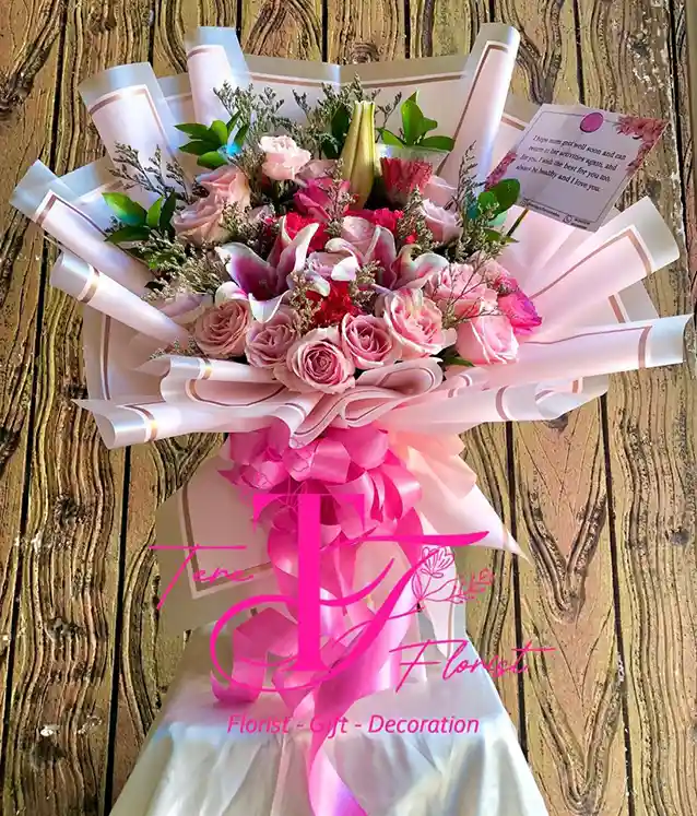 Buket Bunga Segar Mawar Pink Soft