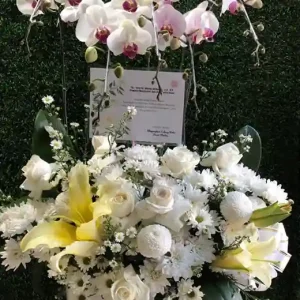 Bunga Meja Anggrek Bulan dan Mawar Putih